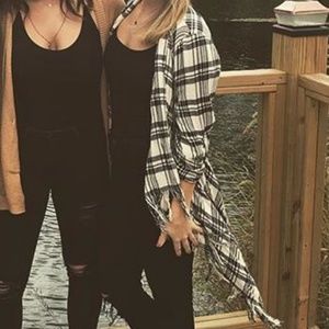 En Creme Plaid Fringe Cardigan